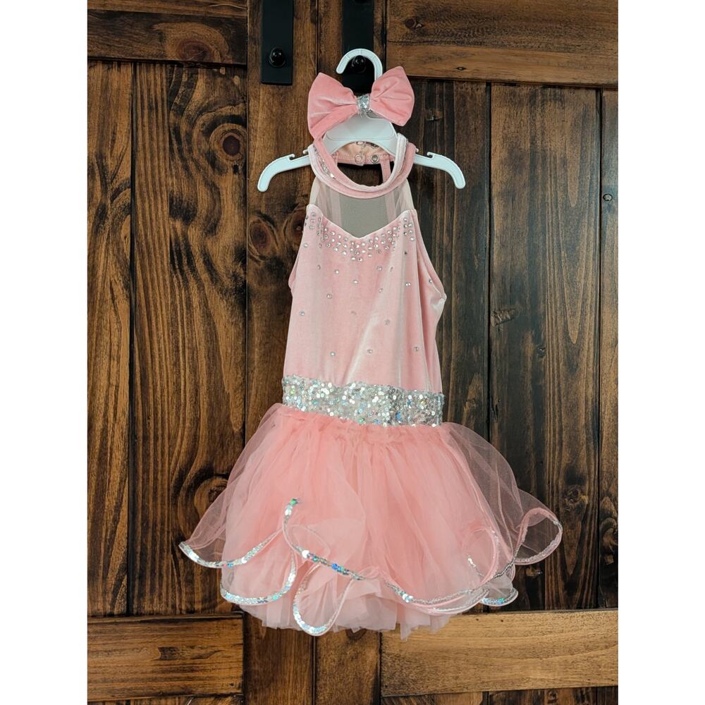 Weissman Small Child Pink Sparkle Costume size IC with matching hair bow EUC